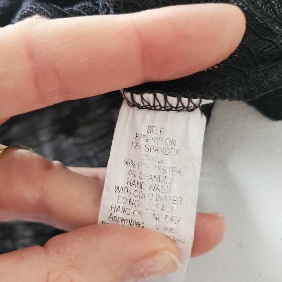 Y2K 90s Whimsigoth Goth Shirt Womens Medium Black Sheer Lace V Neck Tie Front - Picture 8 of 9